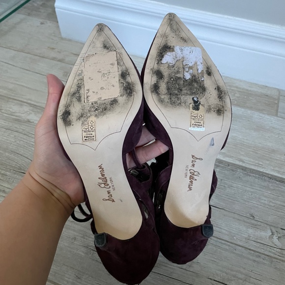 SAM EDELMEN - Purple Suede Strappy Pointed Toe Heels - Picture 4 of 5